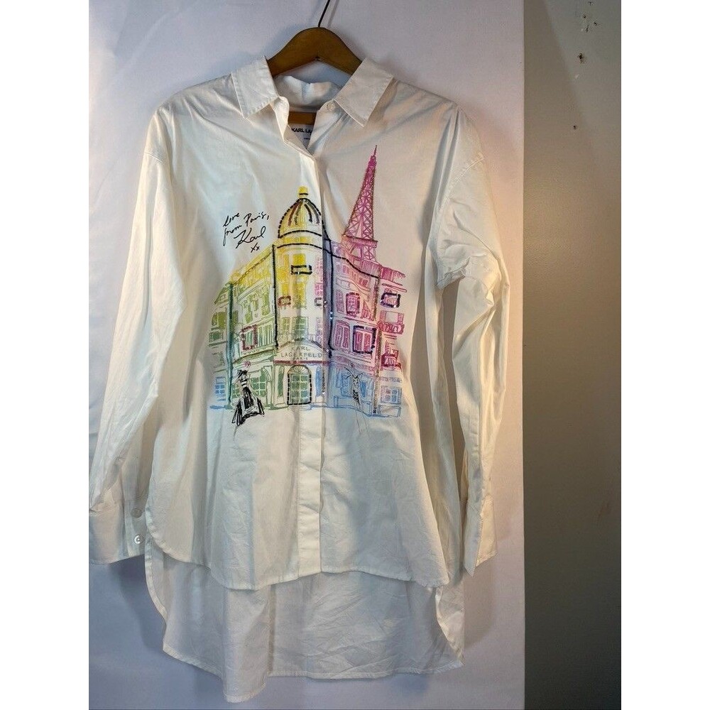 KARL LAGERFELD MENS XSMALL PARIS LIMITED EDITION WHITE COTTON BUTTON UP SHIRT